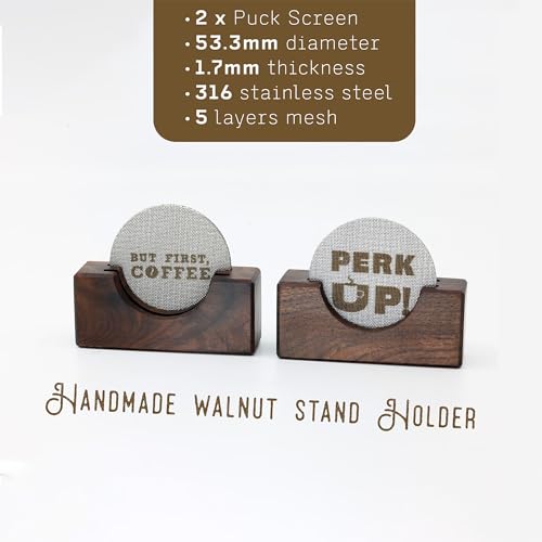 2Packs 53.3mm Espresso Puck Screen | Handmade Walnut Stand | 1.7mm Thickness 150?m 316 Stainless Steel