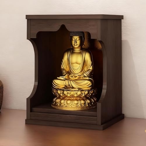 Armario budista para altar, mesa de oración de bambú montada en la pared con estante retráctil para ofrendas de incienso