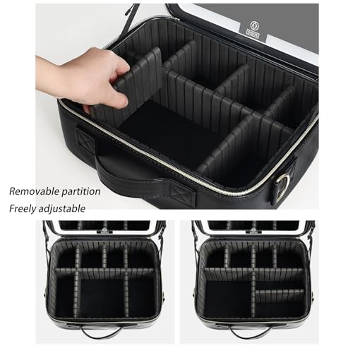 Trousse de maquillage de voyage avec miroir LED réglable et compartiments - 3