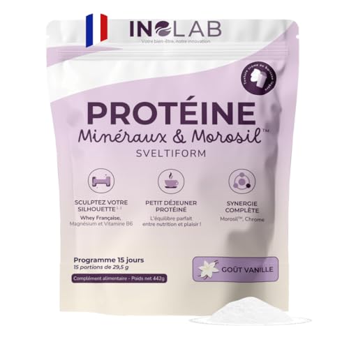 INOLAB Protéine Minceur 360 | Pure Whey Isolate + Morosil + Magnésium B6 + Chrome +Acérola | Musculation + perte de poids + Énergie | 15 encas vanille gourmand