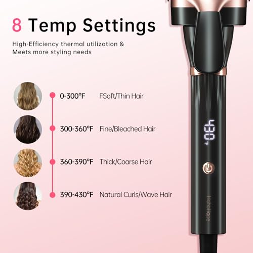 Image of Hahahope Professional 2 Inch Curling Iron with Clamp - Large Barrel Curling Wand for Long Hair,Global Voltage, 8 Adjustable Heat Settings, Lightweight Design