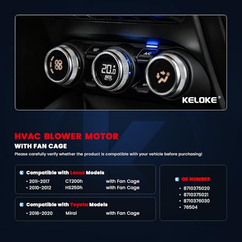 Image of KELOKE HVAC Heater Blower Motor Fan Compatible with Toyota Mirai 2016-2020 & Lexus HS250h 2010-2012, CT200h 2011-2017, with Fan Cage, Replace# 8710375020 8710376030