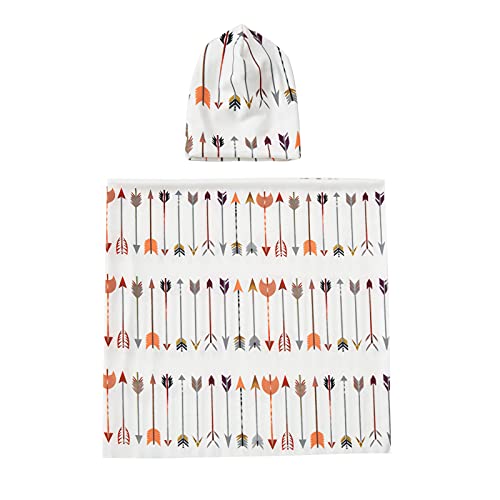 Galabloomer Newborn Swaddle Blanket with Beanie Set Baby Boy Receiving Blanket White Arrow