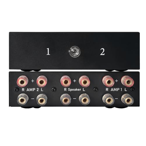 Azduou 2 Way Bidirectional Amplifier Speaker Selector, 2(1)-in-1(2)-Out Amplifier Speaker Switcher, AMP A/B Switch Splitter 2-Port Loudspeaker Control Combiner Box