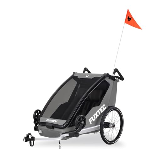 FUXTEC Fahrradanhänger FX-FA1 Sportfux mit 2 Sitzplätzen, Hecktasche mit Reflektoren, Schiebegriff, Regen- und Sonnenschutz, faltbar, grau FUXTEC Fahrradanhänger FX-FA1 Sportfux mit 2 Sitzplätzen, Hecktasche mit Reflektoren, Schiebegriff, Regen- und Sonnenschutz, faltbar, grau