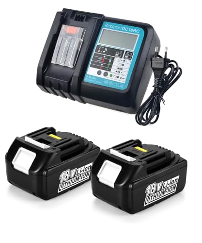 PaillYue 2 Stück Ersatzakku für MAK Akku und Ladegerät 18V BL1850B 5,0Ah Kompatibel mit Bohrschrauber Makita DDF482Z DDF484Z DDF485Z DDF487Z DDF489Z, Akku-Kettensäge DUC353 DUC254Z DUC101Z DUC302Z