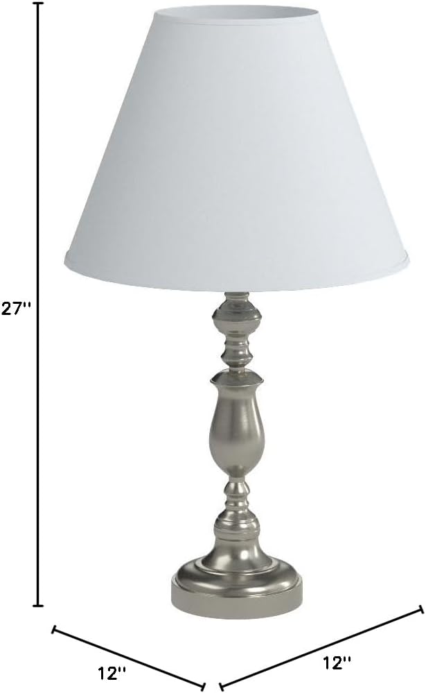 Major-Q 6167 Simple Brushed Steel Base Table Lamp with White Fabric Shade, 12.0" x 12.0" x 27.0"