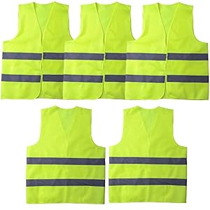 GOZAR 5 Stuks Hoog Zichtbaarheid Hesje Mesh Reflecterend Hesje Auto Veiligheid Waarschuwing Verkeer Voertuig Jaarlijks Inspectie Reflecterend Hesje Veiligheid Vest voor Vrouwen en Mannen-Groen