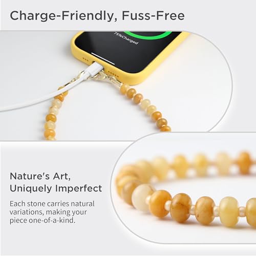 Image of POSADINA Natural Stone Phone Charm, Beaded Healing Phone Wrist Strap, Handmade Cellphone Chain Lanyard with Tether Tab