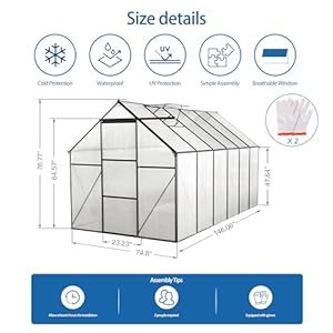 6×12 ft polycarbonate greenhouse with sliding door and adjustable roof heavy duty aluminum walk in greenhouses w raised base for outdoor garden backyardblack  urban country home decor