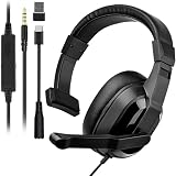 Joso Wired One Ear Headset with Mic, Single Ear Headset for PS5/PS4/Xbox/Switch/PC/iPad/Mac & Tablet with 3.5mm to Type C & USB-A Adapter - Chat Headphone, Office Business, Coach, Gaming, Remote Work