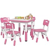 AIYAPLAY Set Tavolino e 4 Sedie per Bambini 18-60 Mesi Salvaspazio Rosa | Altezza Regolabile, Tavolo per Bambini con Lavagna per Cameretta, in Legno e PP