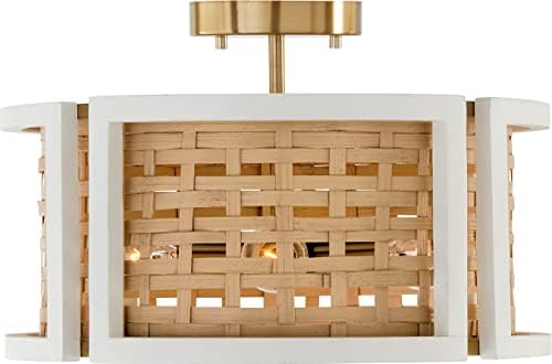 Capital Lighting 244341WM Lola Handcrafted Mango Wood and Rattan Convertible Drum/Semi Flush Ceiling Light, 4-Light 240 Total Watts, 11" H x 16" W, Flat White and Matte Brass