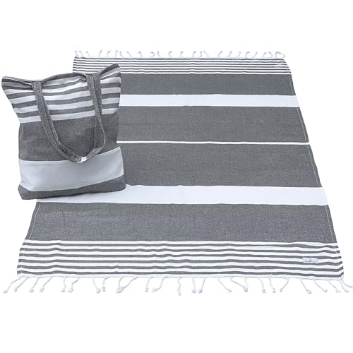 Cohzi Toalla de playa turca y bolsa de mano - Uso para manta de playa, manta de picnic, manta de yoga, toalla de viaje, toalla de secado rápido. Bolsa de gimnasio, bolsa de playa. Toallas turcas y
