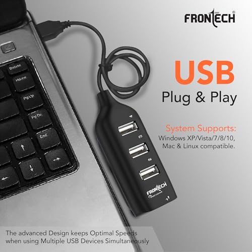 Image of Frontech USB Hub with 4 Port | Switches & LED Indicators | Extra Power Support|480 Mbps Speed - Each Port|Fuse Protection for PC, USB Flash Drives (NC-0056)