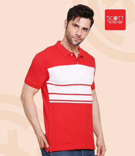 Image of Scott International Men's Rich Cotton Regular Fit Striper Polo T-Shirt |