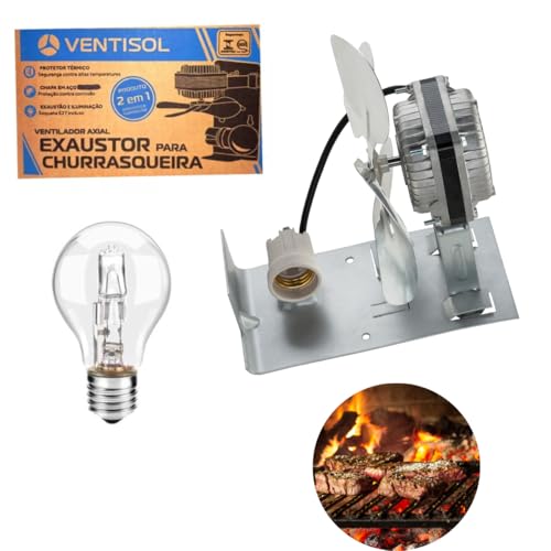 Kit Exaustor Churrasqueira 10Cm C/Luz Lâmpada Alta Temperatura