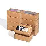 JCXGRVC 24PCS 4.17x2.16x1.37 Inches Natural Brown Macaron Boxes with Clear Display Window, Great for Party, Baby Showers, Candy Treat Boxes