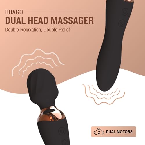 Image of Brago Body Massager | Dual Head Massager Machine for Pain Relief, Stress Relaxation | Rechargeable Handheld Massager with Medical Grade Silicone (Black)