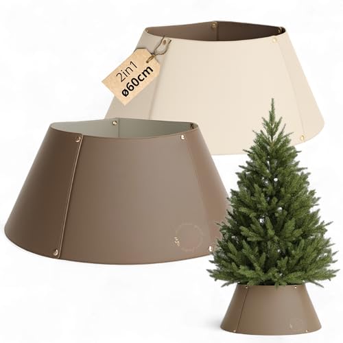 Livlig53 Weihnachtsbaum Kragen, hochwertiger Weihnachtsbaum Rock aus Kunstleder, Weihnachtsbaumständer Abdeckung im 2in1 Design, Zweiseitiger Weihnachtsbaum Korb, Weihnachtsbaum Rock Beige I Braun