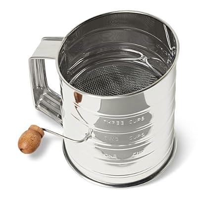 Amazon Basics Stainless Steel Flour Sifter, 3 Cup Capacity for Fine or Coarse Flour, Dishwasher-Safe
