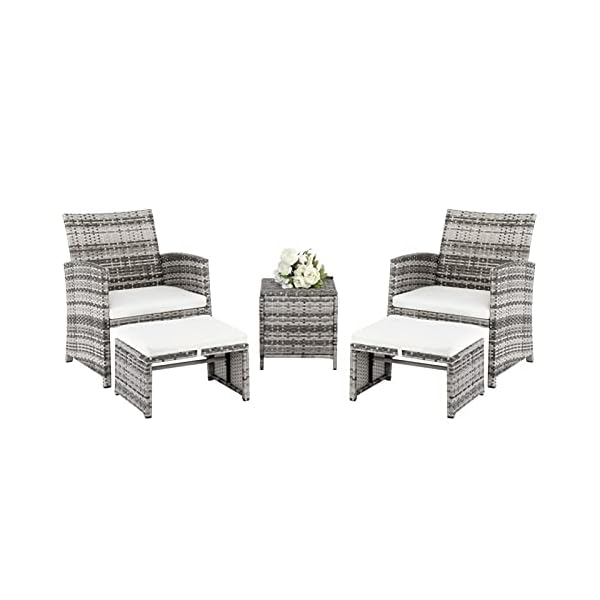 CHENGSYSTE Dining Set Patio Dining Set，5pcs 2 Chairs 2 Footstools 1 Coffee Table Combination Sofa Gray Your Front or Backyard Patio Furniture, Patio Furniture Sets - Image 3