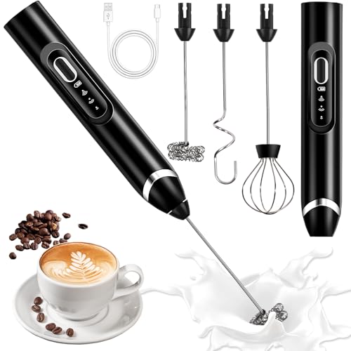 BBLTIFF Espumador de Leche, Batidor de Leche Electrico USB Recargable, Batidora de Leche Espuma Inoxidable con 3 Varillas, Regulable en 3 Velocidades, para Lattes, Huevos, Matcha, Capuchino