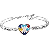 LQRI Autism Awareness Jewelry Autistic people Teacher Mom Gift I Am His Voice He Is My Heart Autism Puzzle Piece Charm Bracelet Gift for Her (silver-his voice)