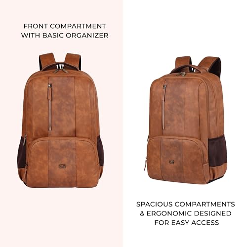 Image of Gear Vault 19 inch /30L Anti Theft Faux leather Large Water Resistant Laptop Backpack /Casual Backpack /Daypack /Travel Backpack /College Bag For Men /Women (Tan)
