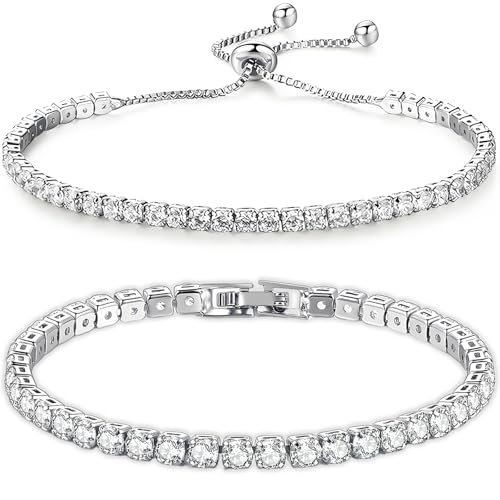 Suupii 2 Pcs Silver Bracelet for Women, Bracelets for Womens