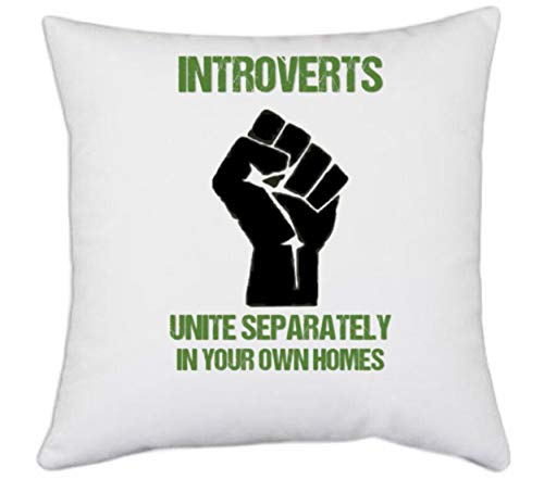 UDNAG White Polyester 'Unity | Introverts Unite Separately in Your own Home' Pillow Cover [16 Inch X 16 Inch]