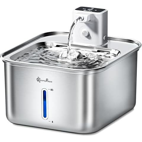 DownyPaws Cat Water Fountain Stainless Steel Wireless, 101 oz/3L FurSink Battery Operated Cat Water Dispenser for Pets Indoor, Cordless Dog Drinking Fountain with Motion Sensor, Easy to Clean, White Cover