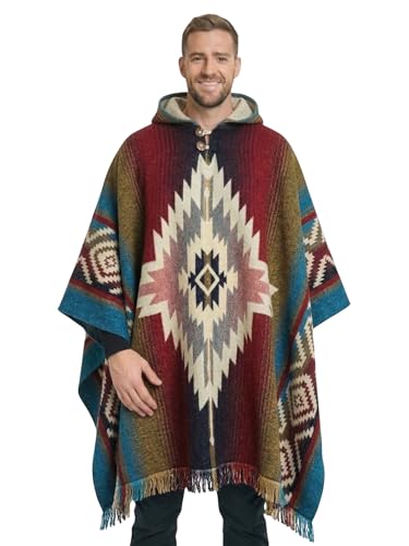 Image of Wool Poncho Adult Ponchos With Hood for men Alpaca Poncho Men Artesanal Ponchos Adult Alpaca Mens Panchos