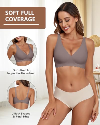 Image of Xcutting Deep V Bras Wireless Bra No Underwire Supportive Scalloped Seamless Bralettes Petal Wavy Women Jelly Bras for Women