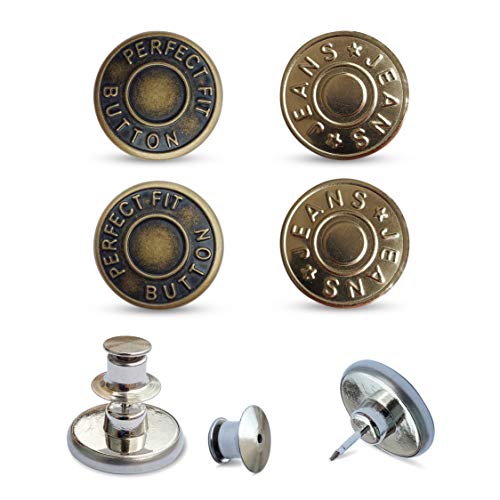 Jean Buttons Replacement, Jean Button Pins, No Sew Needed Pants Button, Instant Button, Detachable Adjustable Jeans Button, Removable Button Pins for Jeans Extend or Reduce Pants Waist Size (4 Sets)