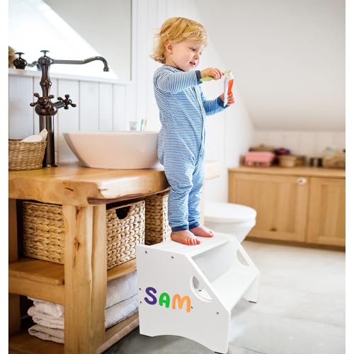 Popin Lover STEP STOOL Two Step Stools Toddler 300 Lbs Capacity With Safety Non-Slip Pads And Handles, Wood Step Stool thumb #2