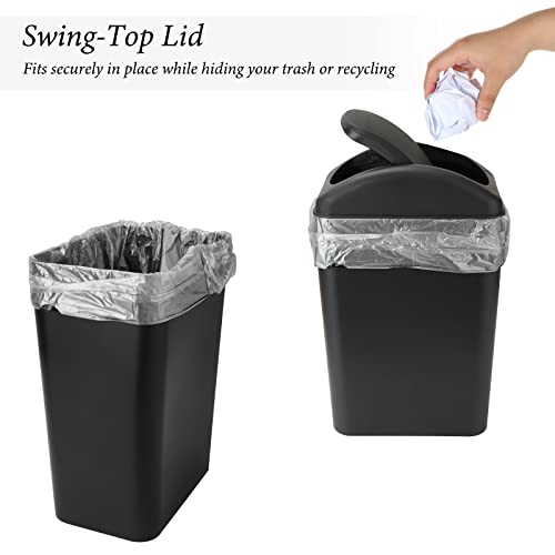 Image of ABuff Small Lidded Trash Can, 12 Liter /3 Gallon Black Plastic Garbage Bin with Lid for Office, Bedroom, Bathroom (Pack of 2)