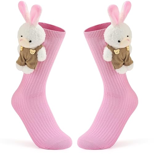 Jeasona Crazy Socks for Kids Rabbit Animal Silly Easter Bunny Cartoon Cute 3D Fun Crazy Novelty Cotton Socks for Girls Autism Kid Birthday Bunny Gifts Down Syndrome Day Present Easter Basket Stuffers