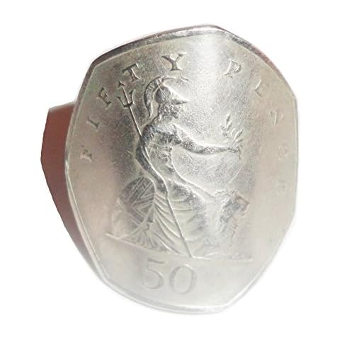 Peru Treasure Rare Fifty Pence 1997 British Coin Handmade Adjustable Size Ring Cover