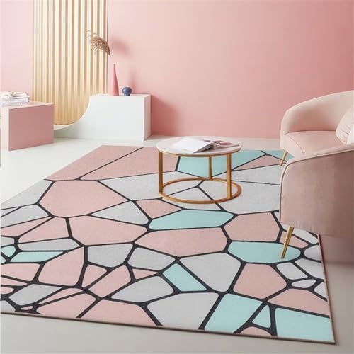 Tapis rectangulaire géométrique lavable et durable pour espace de vie moderne