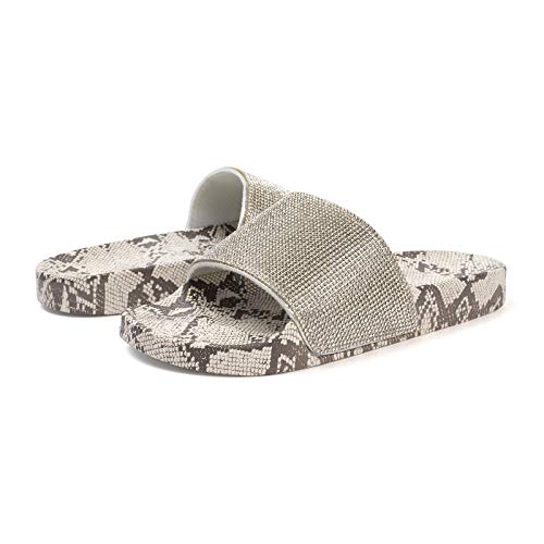 Funkymonkey Women's Slides Rhinestone Glitter Slip On Footbed Platform Sandals (8 M Us, Lt Brown Snake) #TOP4