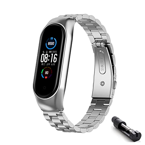 HYKEJI Metall Armband für Xiaomi Mi Band 4 / Xiaomi Mi Band 3 Armband, Xiaomi Mi Band 4/3 Verstellbare Edelstahl Ersatzbänder Armband Kompatibel mit Xiaomi Mi Band 4 / Mi Band 3 (Silber) Cover