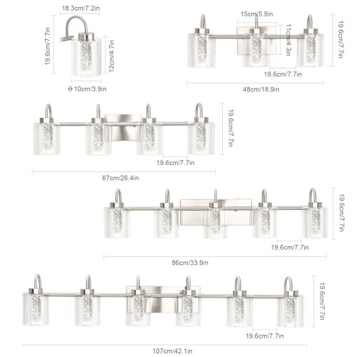 Image of Litake Bathroom Light Fixtures, 3 Light Brushed Nickel Bathroom Vanity Light Over Mirror with Crystal Bubble and Clear Glass Dimmable 3 Color Temperatures for Hallway Kitchen Bedroom Living Room