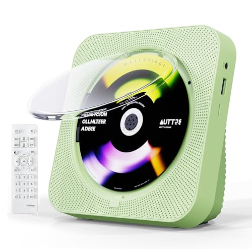 ZYOKATA CD Player Portable Bluetooth 5.1 Desktop CD Player with HiFi Sound Speakers,Remote Control,Dust Cover,LED Display,Boombox FM Radio,USB/AUX for Home,Gift,Kids (Green)