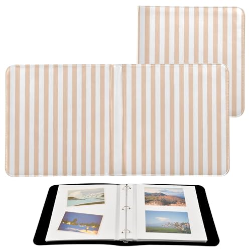 Álbum de Fotos Auto adhesivo DIY Scrapbook Beige Neutro con Rayas Blancas, Carpeta de 3 Anillos, 40 Páginas de 8x10 para Recuerdos miniatura 2