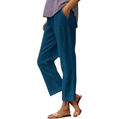 Pantalon long en lin pour femme avec cordon de serrage pantalon court d'été