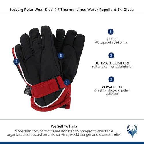 Image of Kids' 4-7 Years Thermal Lined Water Repellant Ski Gloves by Iceberg Polar Wear