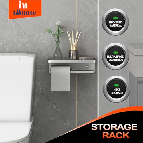 Double Toilet Paper Holder with Shelf, iMonse Paper Towel Holder Wall Mount,Tissue Roll Holder for Bathroom Kitchen RV, Double Tissue Roll Rack with Adhesive & Screw (Silver) by iMonse - Used condition - Image 5