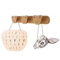 MOROBOR Coat Rack Wall Mount, 1 Pack Self-Adhesive Beech Wood Decorative Coat Racks with 3 Bear Hooks Towel Racks Thickened Solid Wooden Hook for Bathroom Living Room Bedroom Entryway Nursery