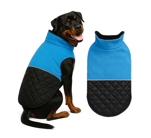 Image of The Pets Company Dog Winter Coat Jacket, Clothes, Windproof, Light Weight, Washable, Ultra Warm Thick Fleece Lined Dog Vest for Cold Weather Protection, (Reversible Blue, X-Large - 28 Inch)